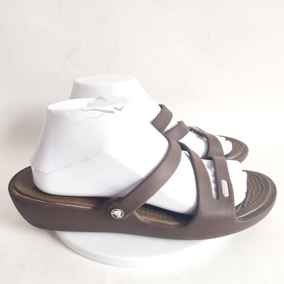 Crocs Comfort Sandals Size 9 Iconic Swiftwater Brown Slides Waterproof Wedge - Picture 3 of 10
